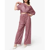 Resti Dark pink womens patterned pleated set - Clothing