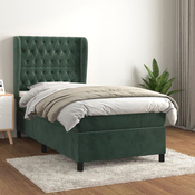 Greatstore Box spring postelja z vzmetnico temno zelen 90x190 cm žamet