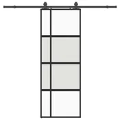 Vidaxl Drsna vrata z opremo črna 76x205 cm kaljeno steklo
