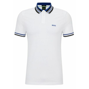 Muški teniski polo BOSS Cotton-Piqué Polo Shirt With Ribbed Striped Trims - white