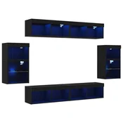 Vidaxl Komplet TV omaric z LED lučmi 8 szt. Črni hrast Konstruiran les