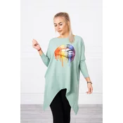 Oversized blouse with a dark mint lip print
