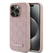 Karl Lagerfeld Etui Karl Lagerfeld Leather Monogram Metal Logo za iPhone 15 Pro - roza