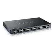 ZYXEL XGS1935-52 52-portni pametni upravljani switch (omrežni preklopnik) s 48 gigabitnimi bakrenimi priključki in 4x10G SFP+ režami v hibridnem načinu; deluje samostojno ali v NebulaFlex Cloudu