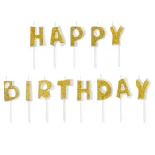 Rojstnodnevne svečke z napisom Happy Birthday – zlate z bleščicami
