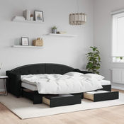 Greatstore Izvlečna dnevna postelja s predali črna 80x200 cm blago