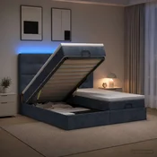 vidaXL Otomanska postelja z vzmetnico in LED Temno siva 200 x 200 cm