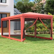 Šator za zabave sa 6 mrežastih bocnih zidova crveni 3x6 m HDPE