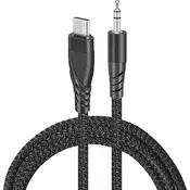 Črni Type-C na 3,5mm (moški) Sturdo 1M tekstilni kabel