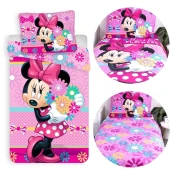Disney DISNEY Minnie Mouse Roza, DVOJNA STRAN, otroška posteljnina, cvetlični vzorec, zadrga, 100% BOMBAŽ 140x200+50x70 cm OEKO-TEX