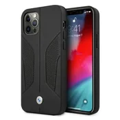 Bmw Etui za iPhone 12/12 Pro BMW Leather Perforated Sides, črn