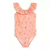 PLAYSHOES Jednodijelni kupaci kostim Surfbrett Palme bež / tamno plava / tamno narancasta / puder roza