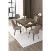 Hanah Home trpezarijski set Nex, sto na razvlacenje i 4 stolice, ploca u dekoru drveta Baroque, kapucino tkanina Babyface