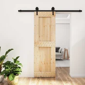 vidaXL Drsna vrata Naravna in črna 70 x 210 cm Masiven borov les