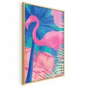 shumee Plakat - Rožnati flamingo - Abstraktni flamingo na ozadju palm in ledenih kock