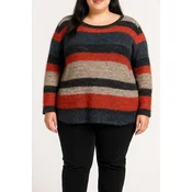Plus size črtast pulover, rdeč