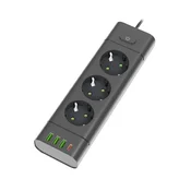 PROSTO produžni kabl sa 3 uticnice, USB i USB-C prikljuccima, crni
