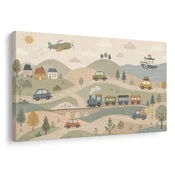 Slika otroška pokrajina, polna vozil - 40x30