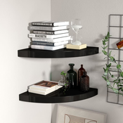 Plutajuce kutne police 2 kom crne 35 x 35 x 3,8 cm MDF