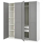 PAX/GRIMO Garderobni sestav, bela/siva, 200x60x236 cm