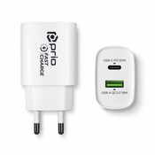 Prio Fast Charge stenski polnilec 20W PD (USB C) + QC 3.0 (USB A) bel