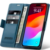 Overboard sijajni ovitek z ličijem za iPhone 17 Pro, denarnica z zavihkom, moder