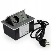 shumee Vtičnica za pult pohištva, vgradna v pult, 2x230V, 2xUSB, Modulbox, srebrna