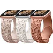 Nikcorp Komplet 3 silikonskih paščkov za uro Apple Watch 42/44/45/49 mm, nastavljiv zapestni trak z leopardjim vzorcem