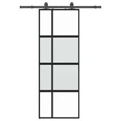 Vidaxl Drsna vrata z opremo črna 76x205 cm kaljeno steklo