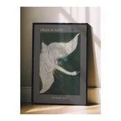 WallXpert uramljena slika 115232, The White Swan Hilme af Klint, beli labud na tamnoj pozadini, 50 x 70 cm, crni ram