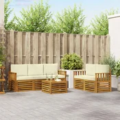Set vanjskih sofa 6 kom. Prirodna i krem Cvrsto drvo akacije
