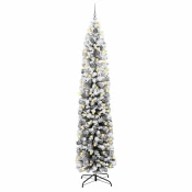 Vidaxl Ozek božični drevo 300 LEDs in set krogel s snežnimi fleki zelene barve 240 cm