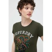 Pamučna majica Superdry za žene, boja: zelena