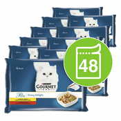 Vrečke z mačjo hrano GOURMET PERLE Gravy Delight – govedina in šiščanec 48x85 g