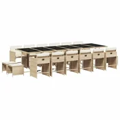 Vidaxl Vrtna jedilna garnitura 17-delna z blazinami bež poli ratan
