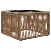 Vidaxl Vrtna miza Bež in črna 55 x 55 x 37 cm PE Ratan in Steklo