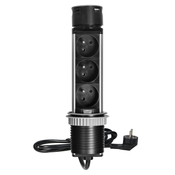 Vgradna pohištvena vtičnica z USB polnilcem ?6cm in kablom 1,5m, 3x2P+Z, 2xUSB (Tip A in C), INOX