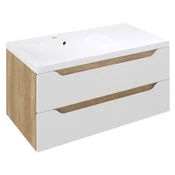 WAVE Vanity Unit 89,7x45x47,8cm, leva/bela/oak Alabama - Bela; rjava - 90x45x48 cm - Sapho - WAVE - 24 - MDF/laminat - 900 - 450 - 480 - 14