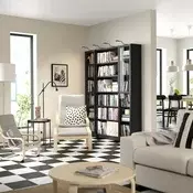 BILLY / OXBERG Komb.biblioteke sa stakl. vratima, crna im. hrastovine, 160x202 cm