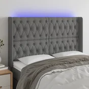 Vidaxl vidaXL Vzglavje postelje z LED diodo temno sivo 147x16x118/128 cm blago