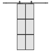 Vidaxl Drsna vrata z opremo črna 76x205 cm kaljeno steklo