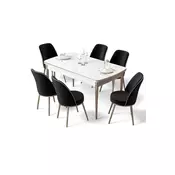 HANAH HOME Rasklopivi trpezarijski sto i stolice (7 delova) Nira White Chrome Black