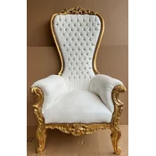 Casa Padrino baroque throne armchair with faux leather and rhinestones white/gold - Magnificent royal armchair - Handmade wedding armchair - Baroque giant armchair - Baroque furniture