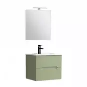 Trent kopalniško pohištvo 60 cm keramični umivalnik (2 predala) z ogledalom 60x80 cm olivno zelena-pistachio zelena