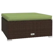 Vidaxl Vrtni stolček za noge z blazino rjav 70x70x30 cm poli ratan