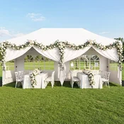 Costway Zložljiv paviljon 3x6 m z 4 stranskimi paneli, bel