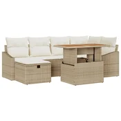 Sjedeća garnitura za vrt 7 kom. Bež poliratan 233.5 x 123.5 x 85 cm
