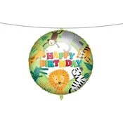 Rodendanski folija balon – s natpisom „Happy Birthday”, s uzorkom džungla životinja, 46 cm
