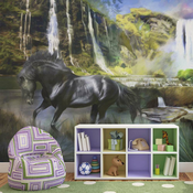 Foto tapeta - Horse on the background of sky-blue waterfall 350x270