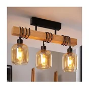 Brilagi - Površinsko montiran lestenec WOOD GLASS 3xE27/60W/230V borovica/črna/dimna rjava